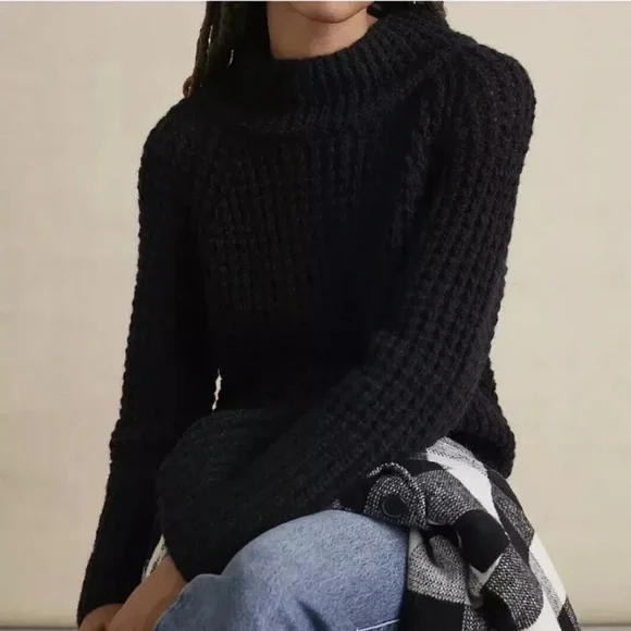 Anthropologie Maeve Dionne Cozy Black Knit Sweater XS NEW NWT Bell Sleeve RARE